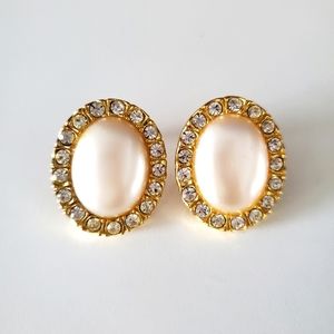 Earrings - Vintage Oval Gold Colour with faux Pearl- Lisa Kao Creations